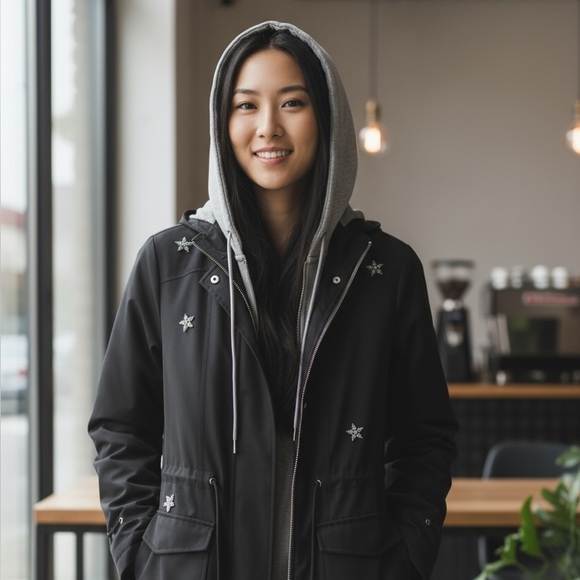 Inc jacket stone stars hooded rain coat - Picture 1 of 7